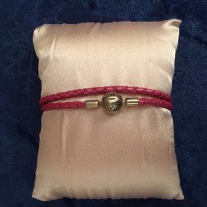 Pandora Pink Pearlized Leather Wrap Bracelet EUC
